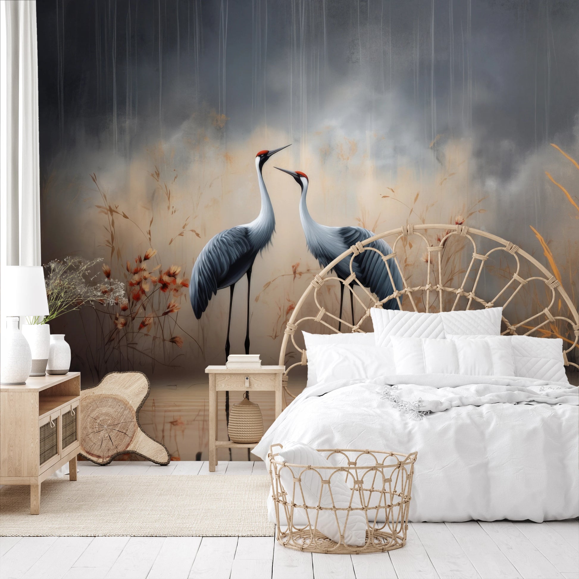 Wzór fototapety malowanej o nazwie Rustic Serenity pokazanej w aranżacji wnętrza.