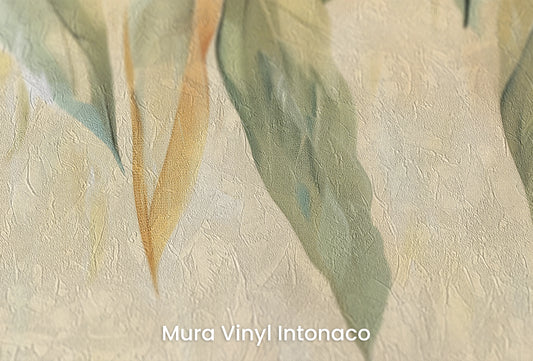 Zbliżenie na artystyczną fototapetę o nazwie Whimsical Fall na podłożu Mura Vinyl Intonaco - struktura tartego tynku.