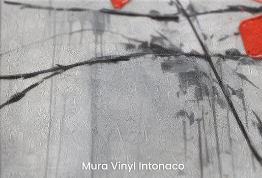 Zbliżenie na artystyczną fototapetę o nazwie STARK CONTRAST CRIMSON na podłożu Mura Vinyl Intonaco - struktura tartego tynku.