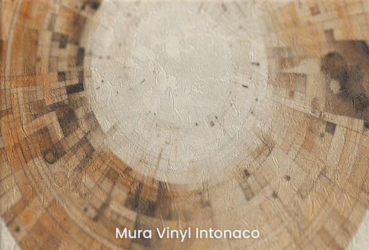 Zbliżenie na artystyczną fototapetę o nazwie INDUSTRIAL REVOLUTION CIRCULARITY na podłożu Mura Vinyl Intonaco - struktura tartego tynku.
