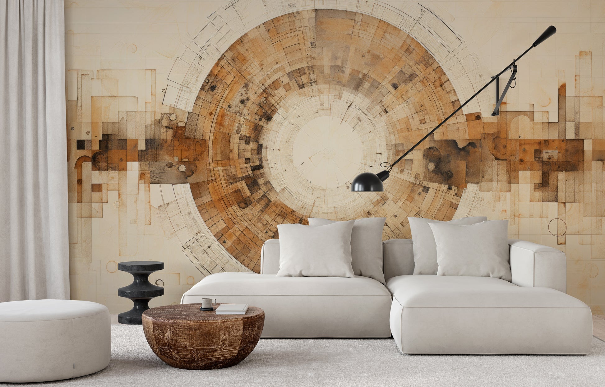 Fototapeta artystyczna o nazwie INDUSTRIAL REVOLUTION CIRCULARITY pokazana w aranżacji wnętrza.