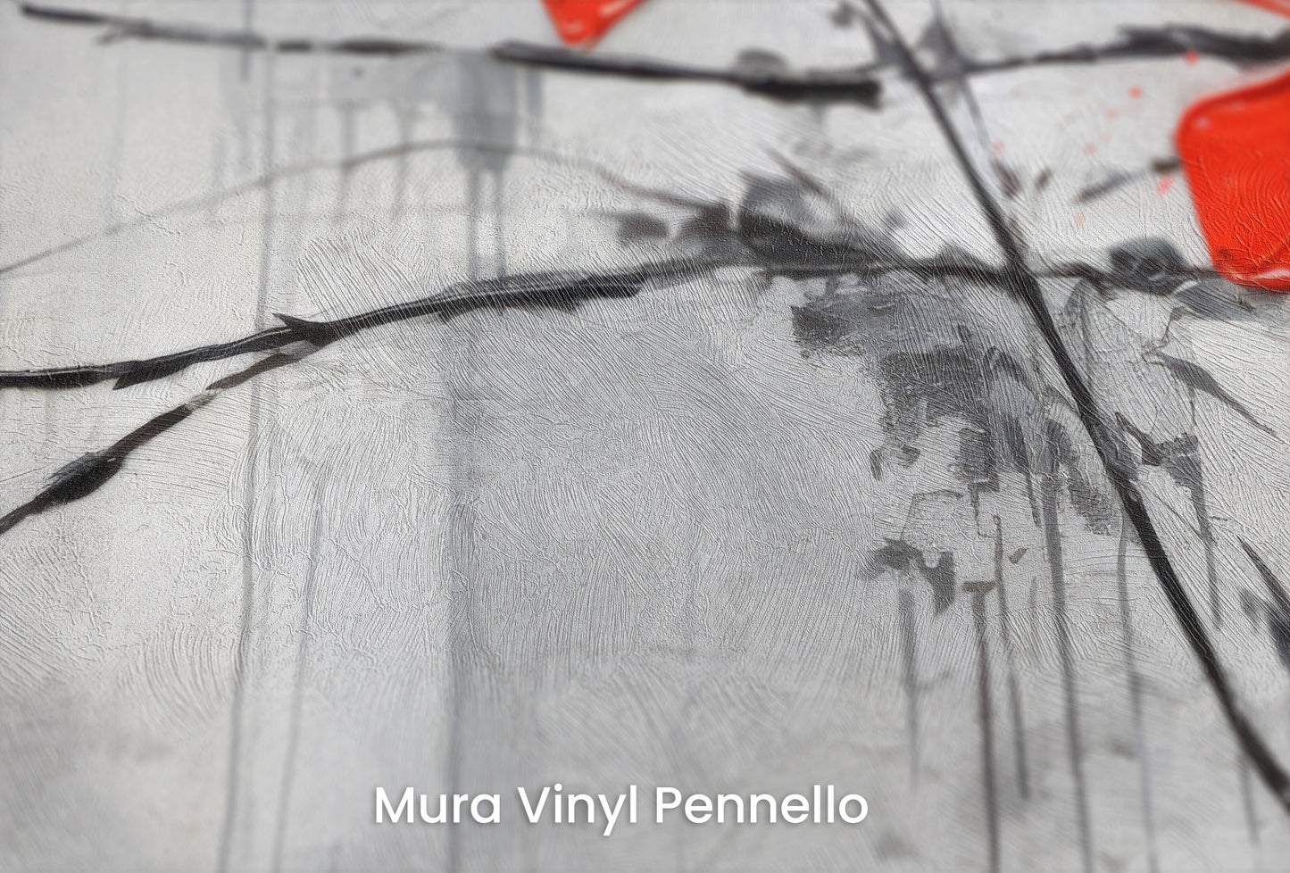 Zbliżenie na artystyczną fototapetę o nazwie STARK CONTRAST CRIMSON na podłożu Mura Vinyl Pennello - faktura pociągnięć pędzla malarskiego.