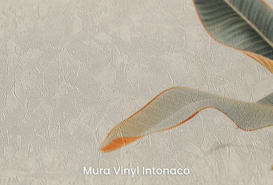 Zbliżenie na artystyczną fototapetę o nazwie Tropical Touch na podłożu Mura Vinyl Intonaco - struktura tartego tynku.