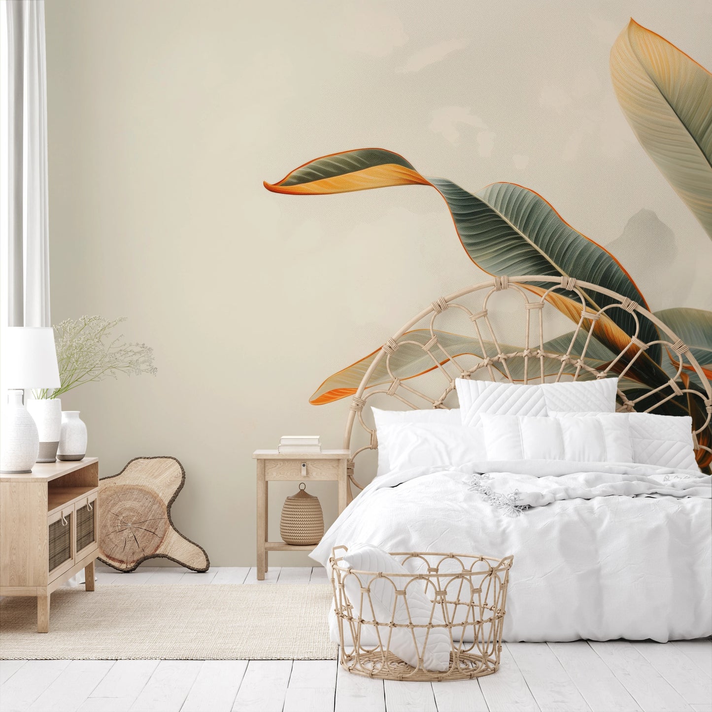 Fototapeta malowana o nazwie Tropical Touch pokazana w aranżacji wnętrza.