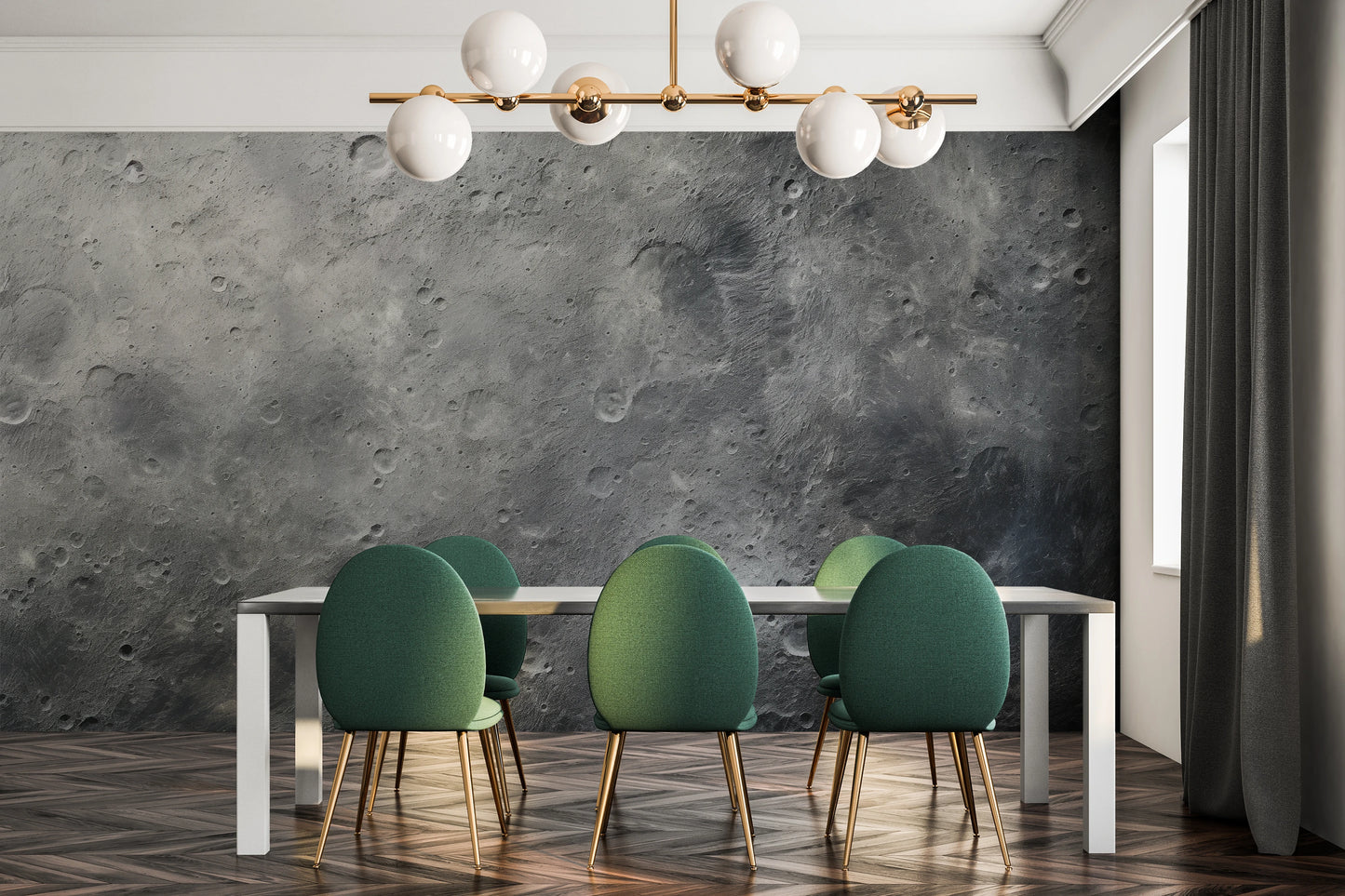 Fototapeta malowana o nazwie Monochrome Moon pokazana w aranżacji wnętrza.