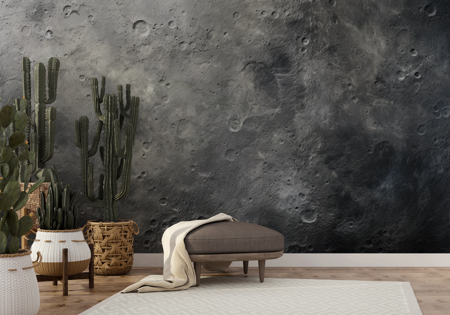 Fototapeta artystyczna o nazwie Monochrome Moon pokazana w aranżacji wnętrza.