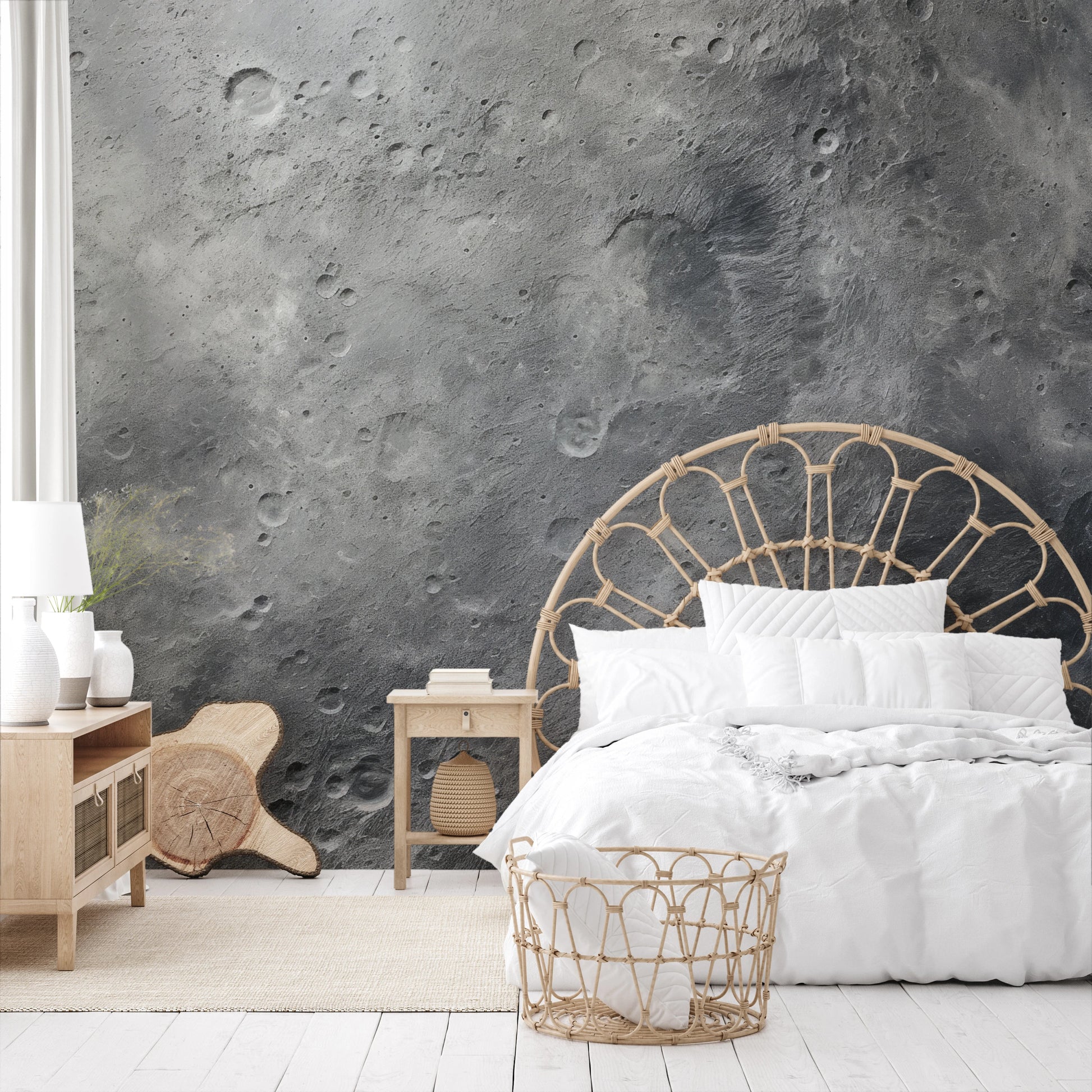 Wzór fototapety o nazwie Monochrome Moon pokazanej w kontekście pomieszczenia.