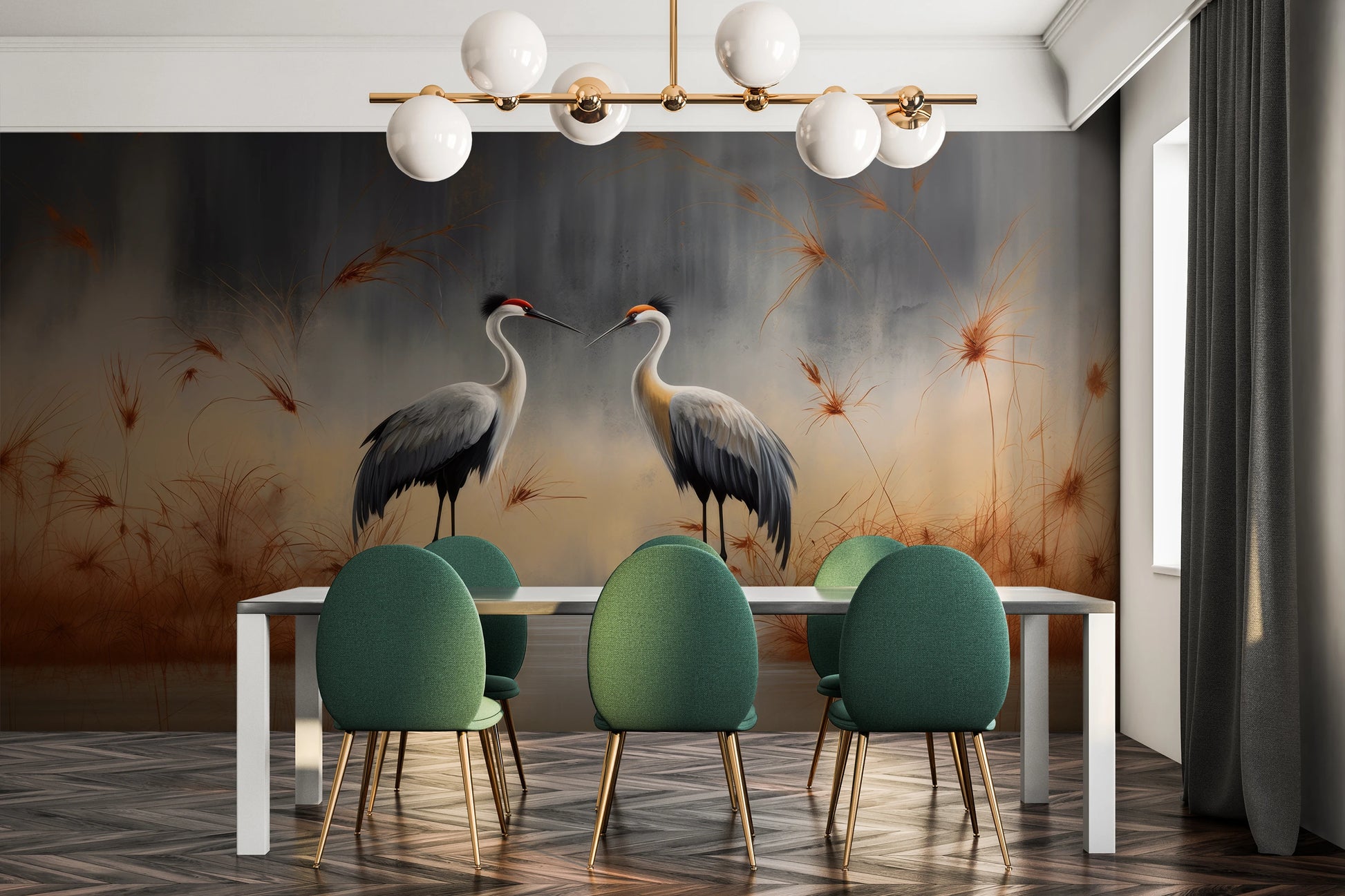 Wzór fototapety o nazwie Elegance in Red pokazanej w kontekście pomieszczenia.