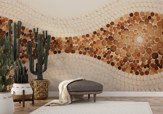 Wzór fototapety artystycznej o nazwie WOODEN WAVES MOSAIC pokazanej w aranżacji wnętrza.