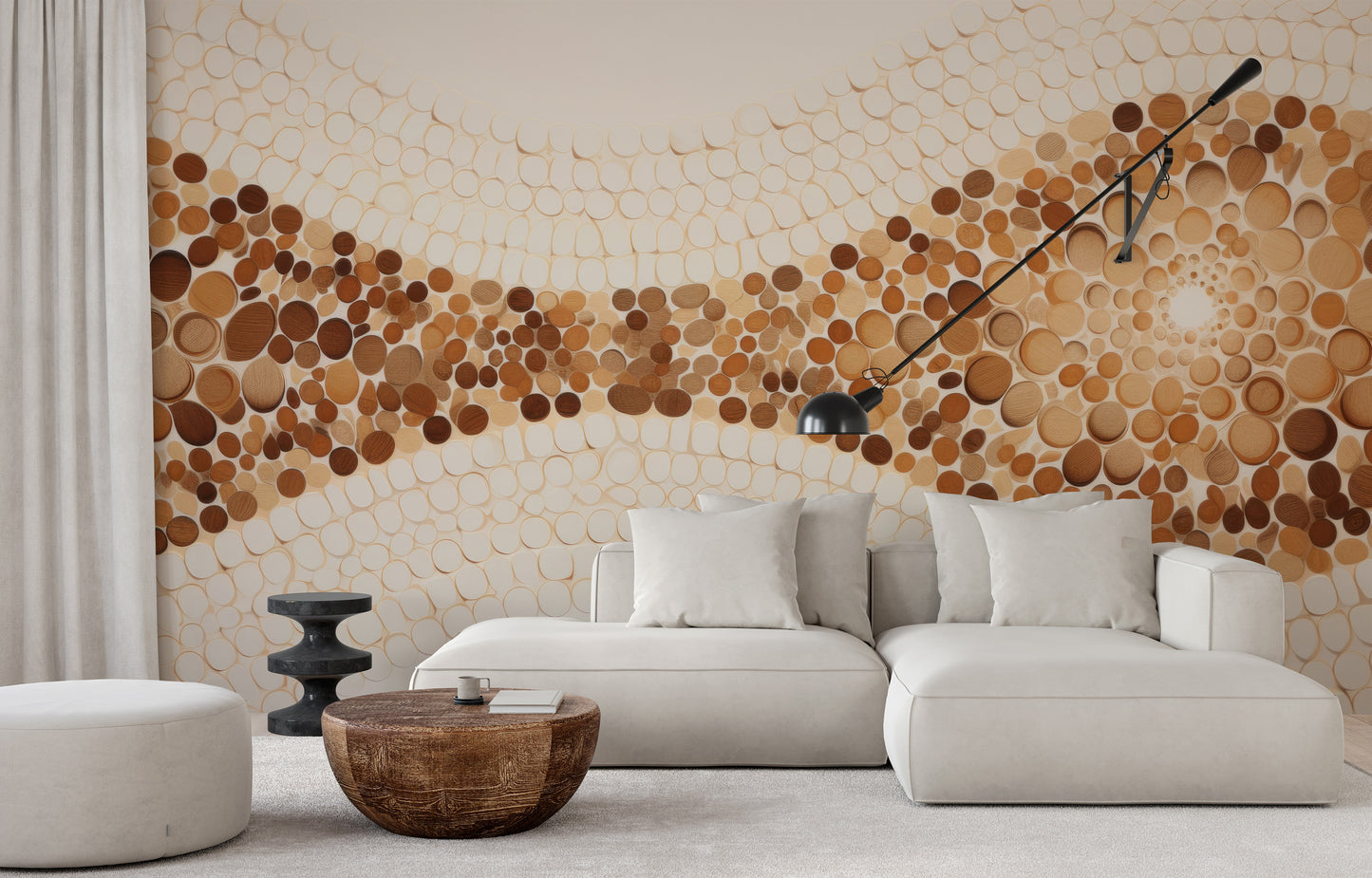 Fototapeta artystyczna o nazwie WOODEN WAVES MOSAIC pokazana w aranżacji wnętrza.