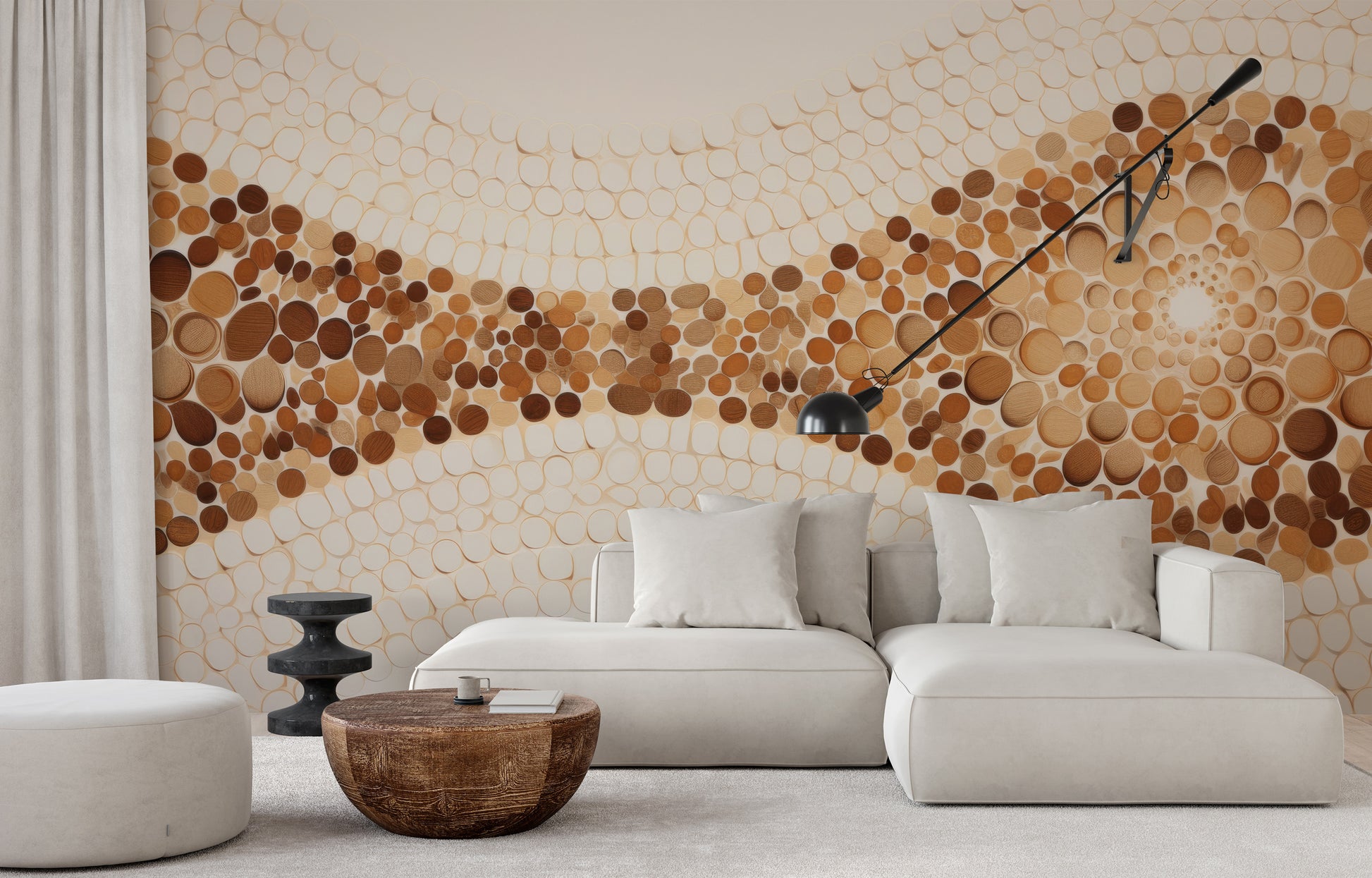 Fototapeta artystyczna o nazwie WOODEN WAVES MOSAIC pokazana w aranżacji wnętrza.