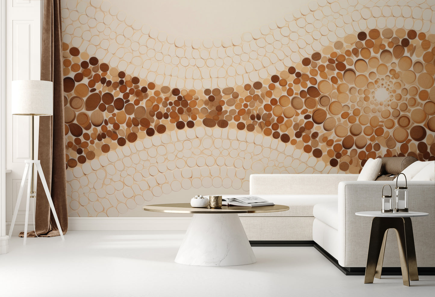 Wzór fototapety o nazwie WOODEN WAVES MOSAIC pokazanej w kontekście pomieszczenia.