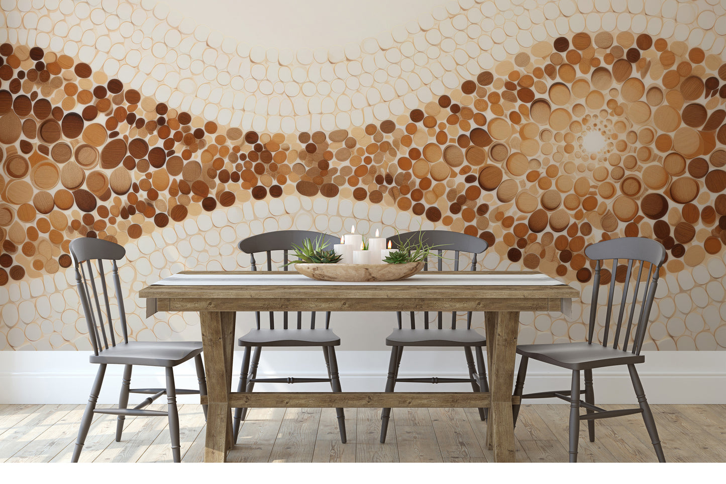 Fototapeta malowana o nazwie WOODEN WAVES MOSAIC pokazana w aranżacji wnętrza.