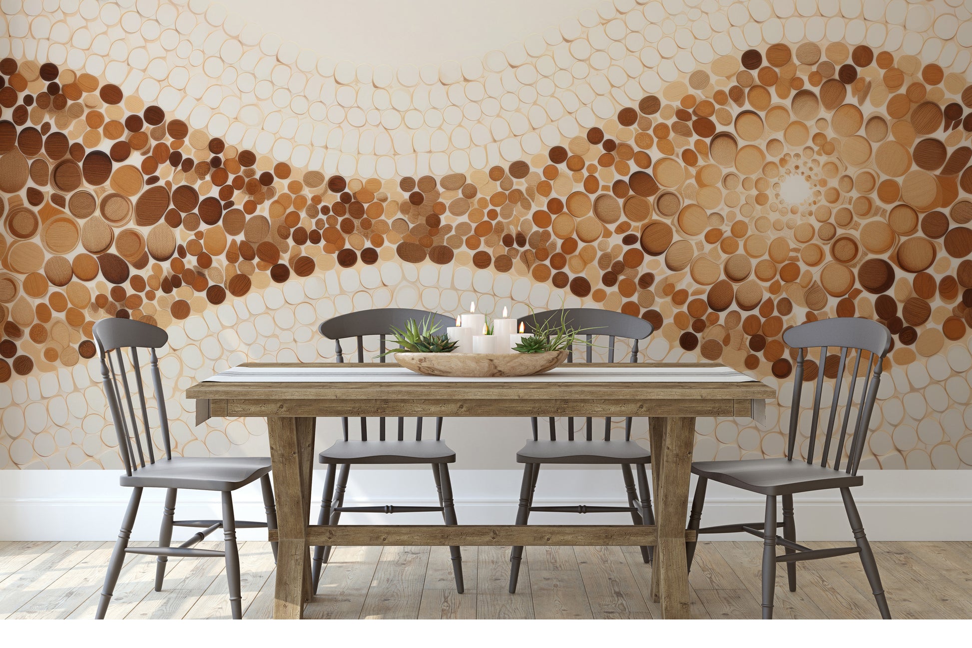 Fototapeta malowana o nazwie WOODEN WAVES MOSAIC pokazana w aranżacji wnętrza.