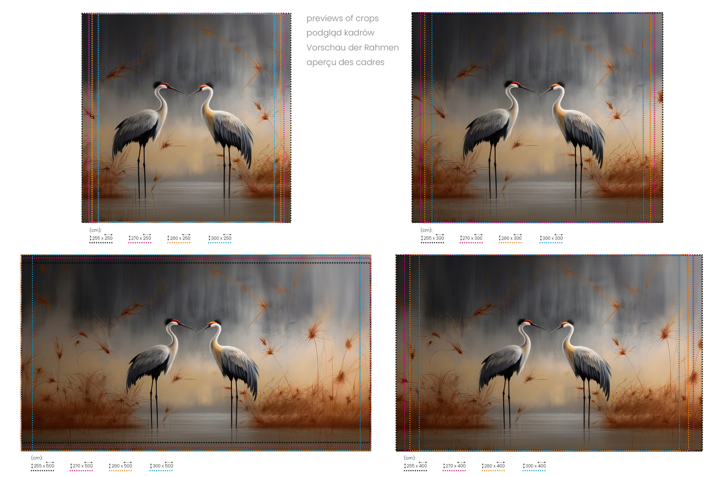 Na obrazie znajduje się prezentacja przykładowych rozmiarów fototapety o nazwie Elegance in Red. Rozmiar fototapety jest dowolny.