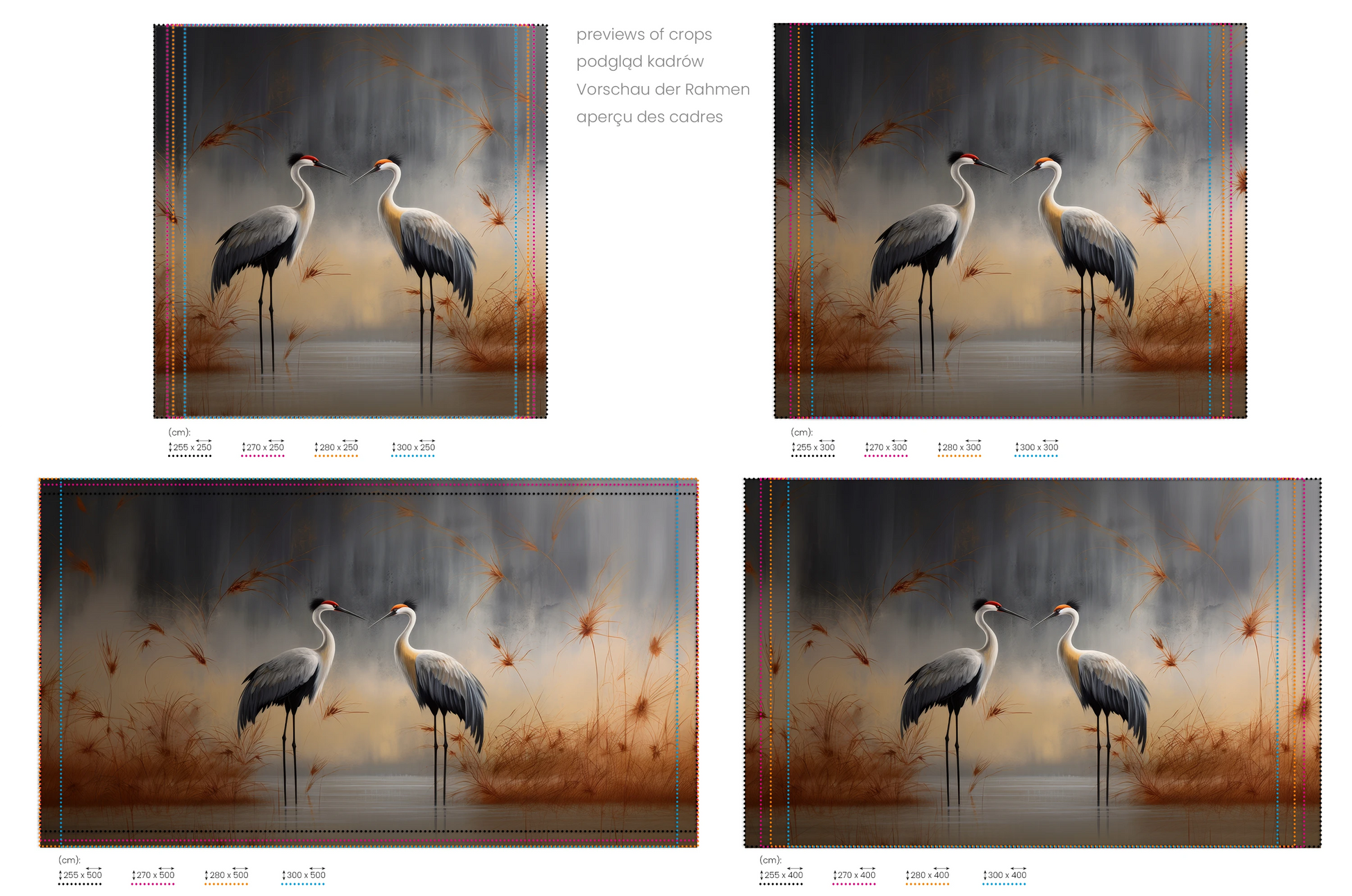 Na obrazie znajduje się prezentacja przykładowych rozmiarów fototapety o nazwie Elegance in Red. Rozmiar fototapety jest dowolny.