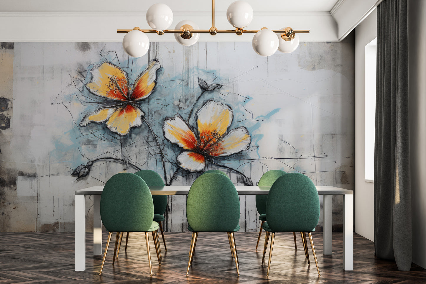 Fototapeta malowana o nazwie URBAN SPLASH FLORA pokazana w aranżacji wnętrza.