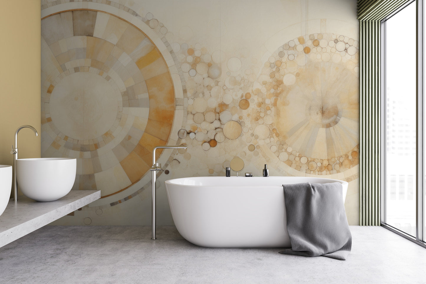 Fototapeta malowana o nazwie ETHEREAL SPHERES AND RINGS pokazana w aranżacji wnętrza.