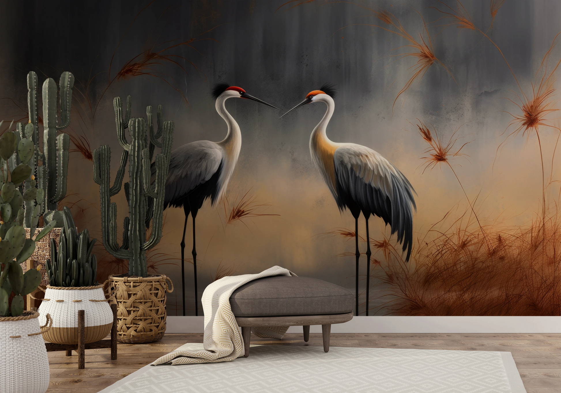 Zdjęcie prezentuje aranżację wnętrza z użyciem fototapety o nazwie Reflection of Dawn pokazanej w aranżacji wnętrza.