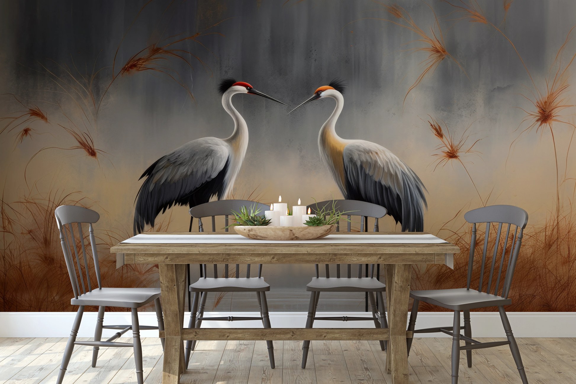 Wzór fototapety artystycznej o nazwie Reflection of Dawn pokazanej w aranżacji wnętrza.