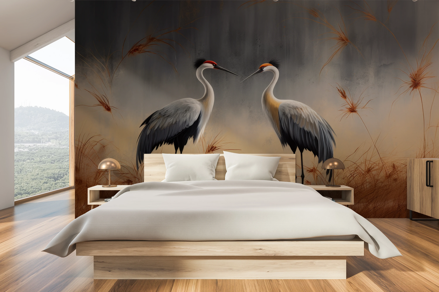 Wzór fototapety o nazwie Reflection of Dawn pokazanej w kontekście pomieszczenia.