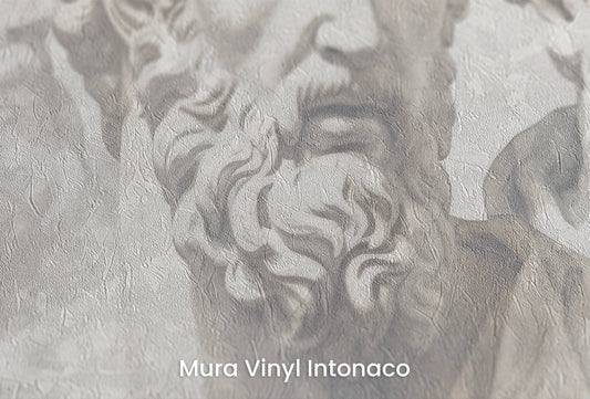 Zbliżenie na artystyczną fototapetę o nazwie Stoic's Resolve na podłożu Mura Vinyl Intonaco - struktura tartego tynku.