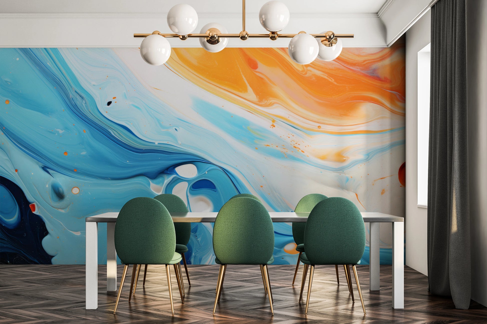 Wzór fototapety artystycznej o nazwie Solar Flare #2 pokazanej w aranżacji wnętrza.