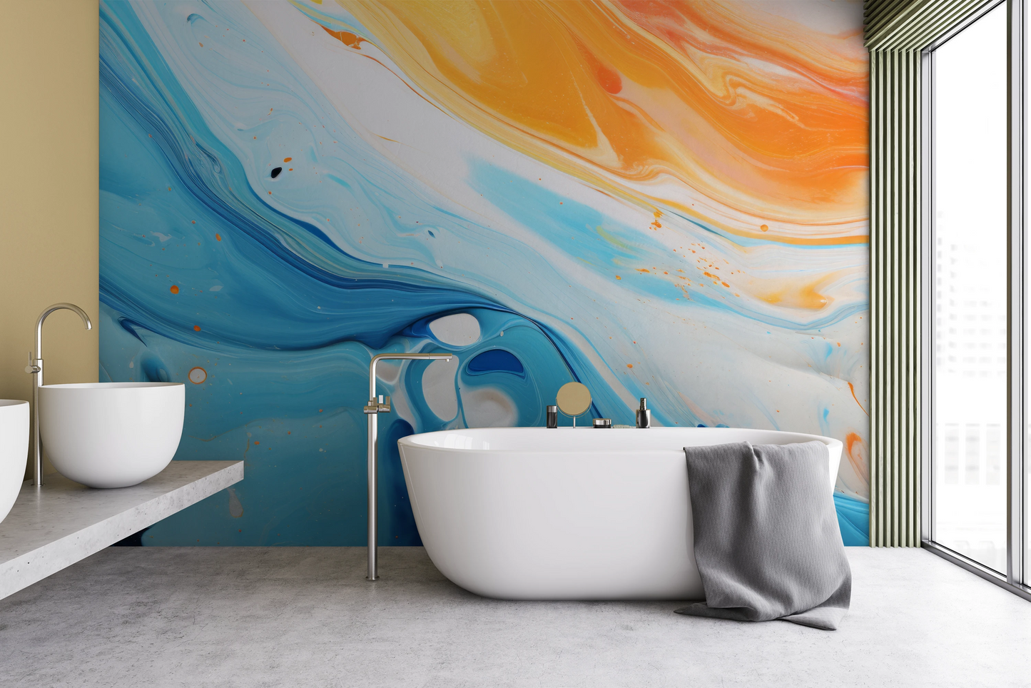 Wzór fototapety artystycznej o nazwie Solar Flare #2 pokazanej w aranżacji wnętrza.