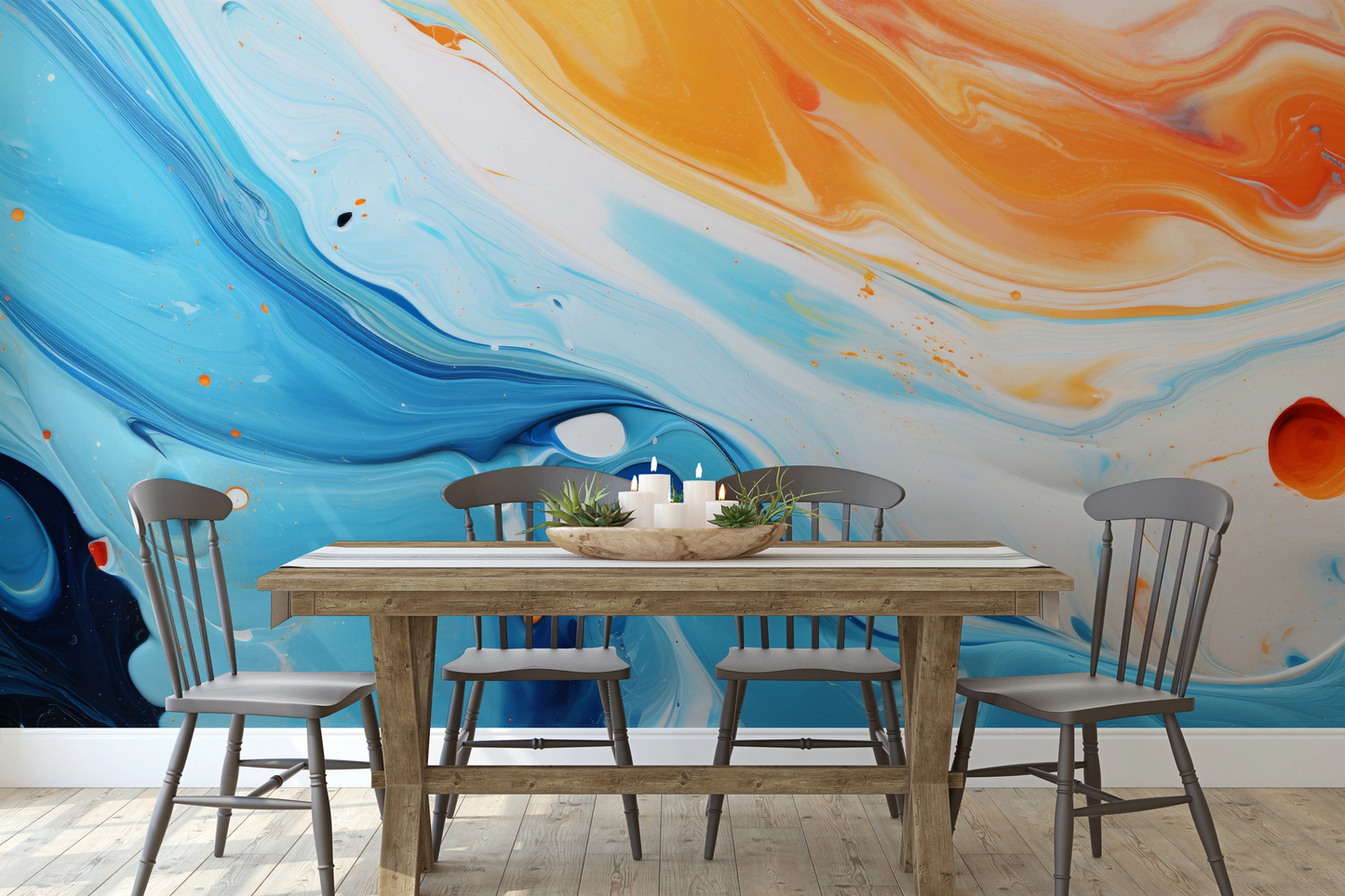 Wzór fototapety malowanej o nazwie Solar Flare #2 pokazanej w aranżacji wnętrza.