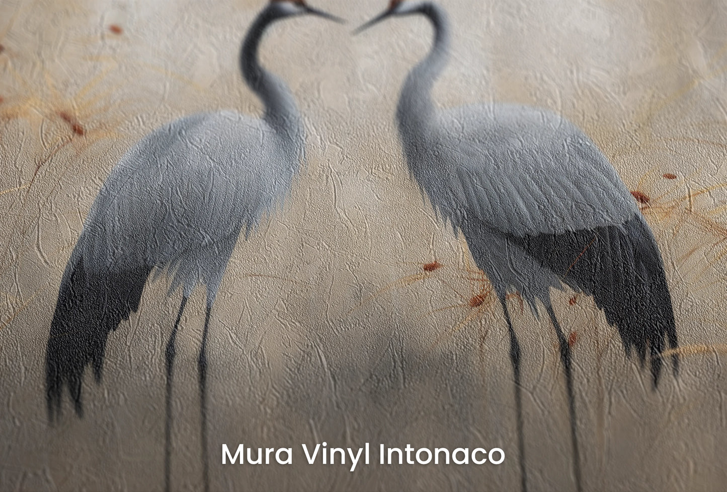 Zbliżenie na artystyczną fototapetę o nazwie Twilight Serenity na podłożu Mura Vinyl Intonaco - struktura tartego tynku.