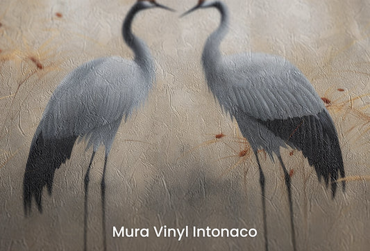 Zbliżenie na artystyczną fototapetę o nazwie Twilight Serenity na podłożu Mura Vinyl Intonaco - struktura tartego tynku.