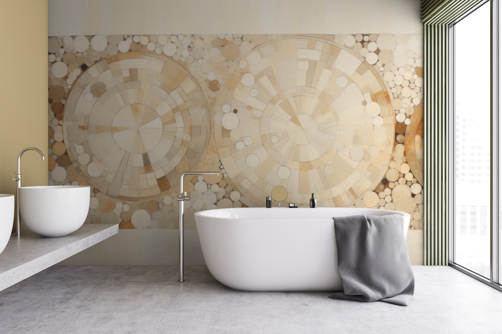 Wzór fototapety malowanej o nazwie SUNSTONE RADIANCE PATTERN pokazanej w aranżacji wnętrza.