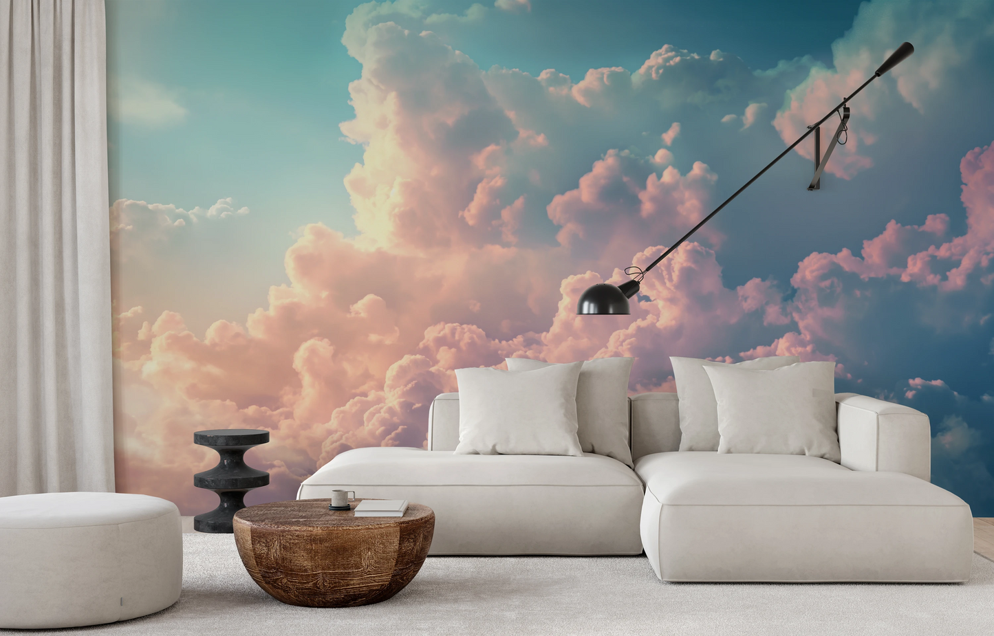 Wzór fototapety o nazwie Azure Canvas pokazanej w kontekście pomieszczenia.