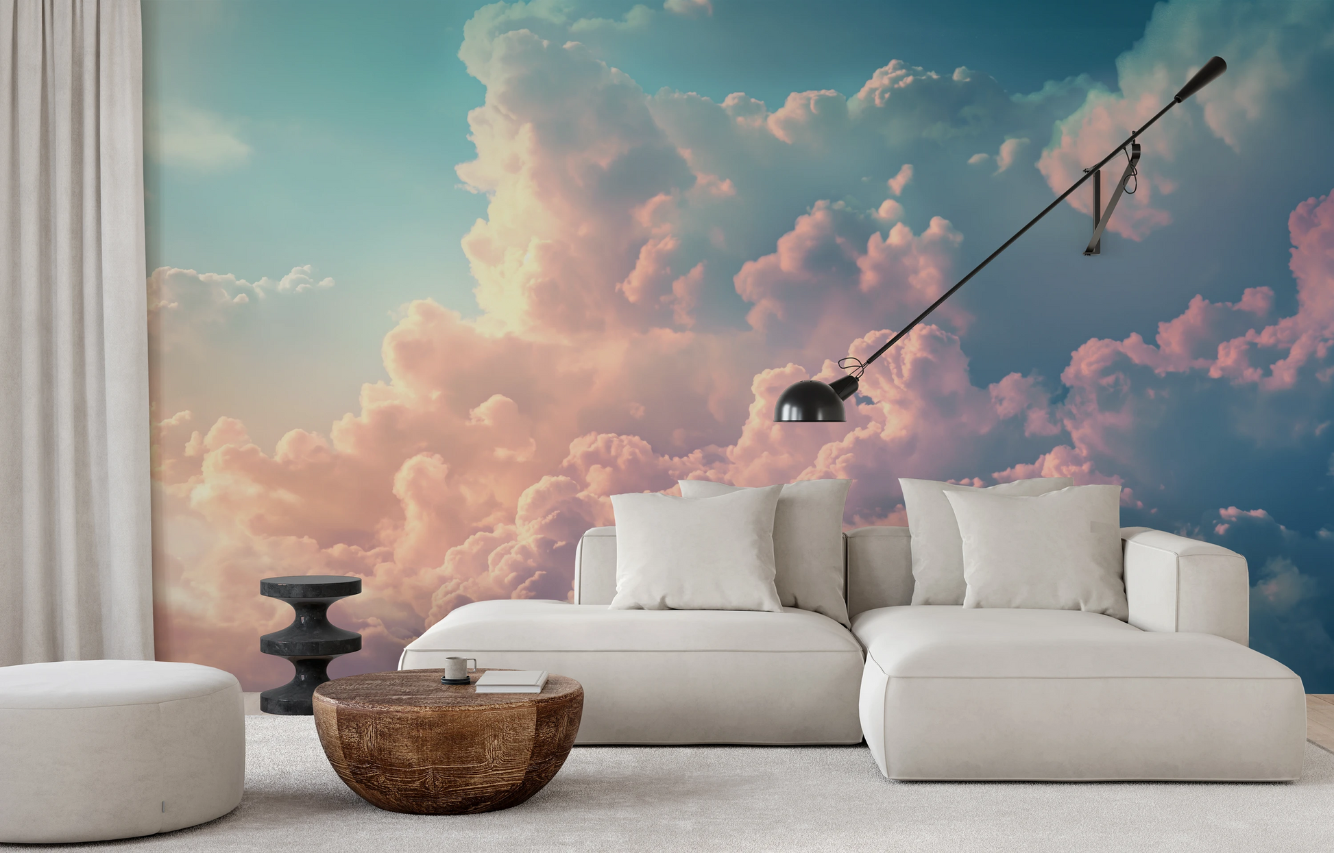 Wzór fototapety o nazwie Azure Canvas pokazanej w kontekście pomieszczenia.