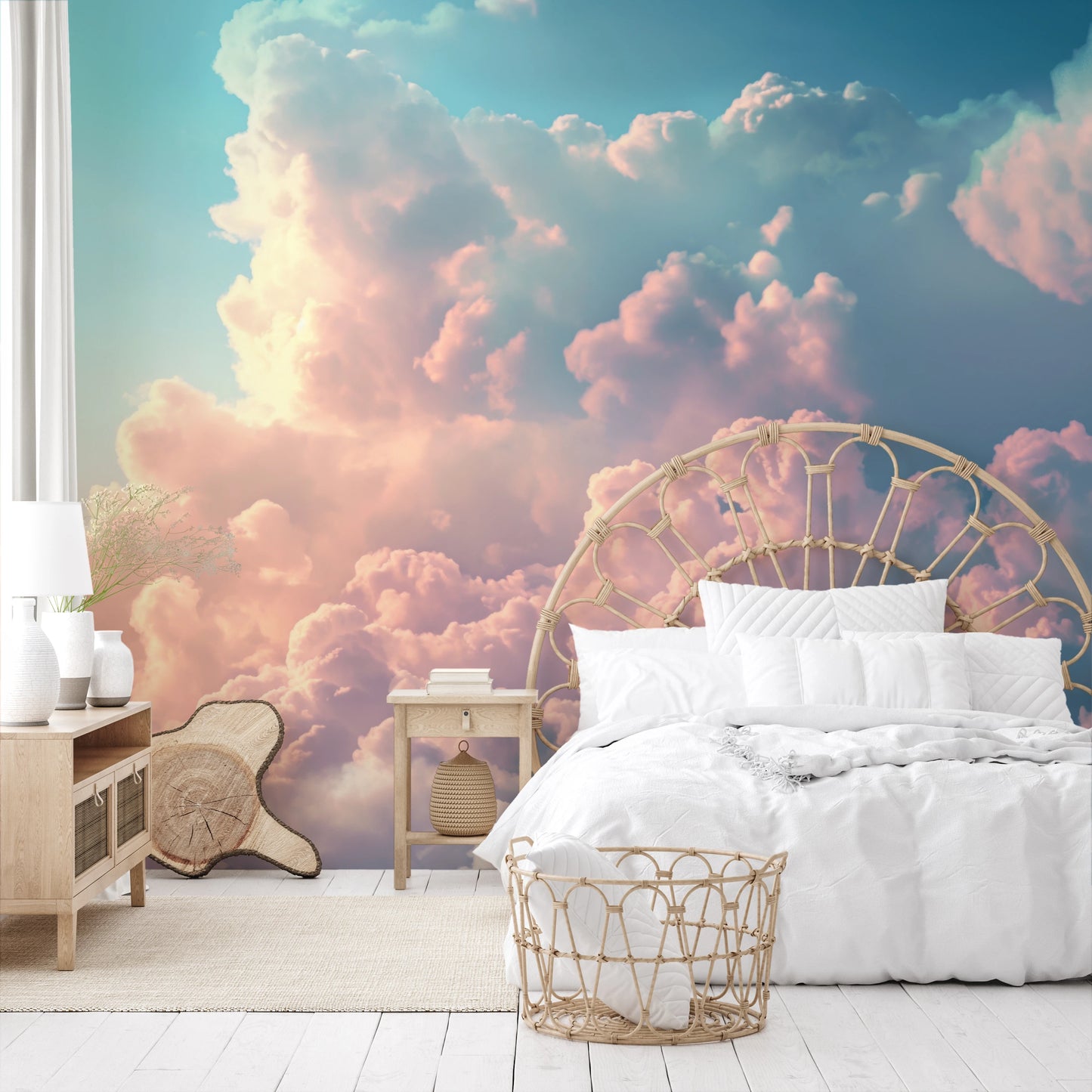 Wzór fototapety artystycznej o nazwie Azure Canvas pokazanej w aranżacji wnętrza.