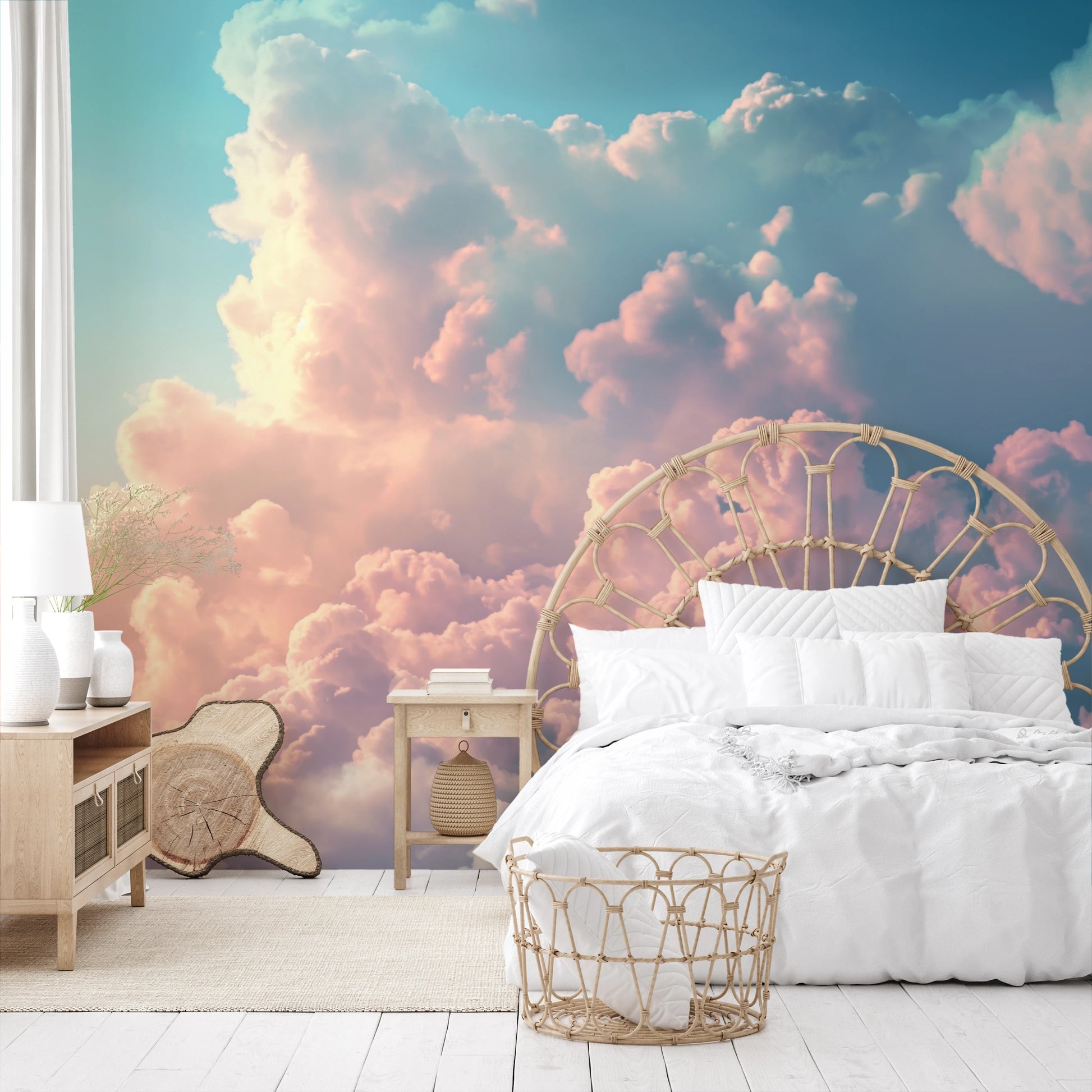 Wzór fototapety artystycznej o nazwie Azure Canvas pokazanej w aranżacji wnętrza.