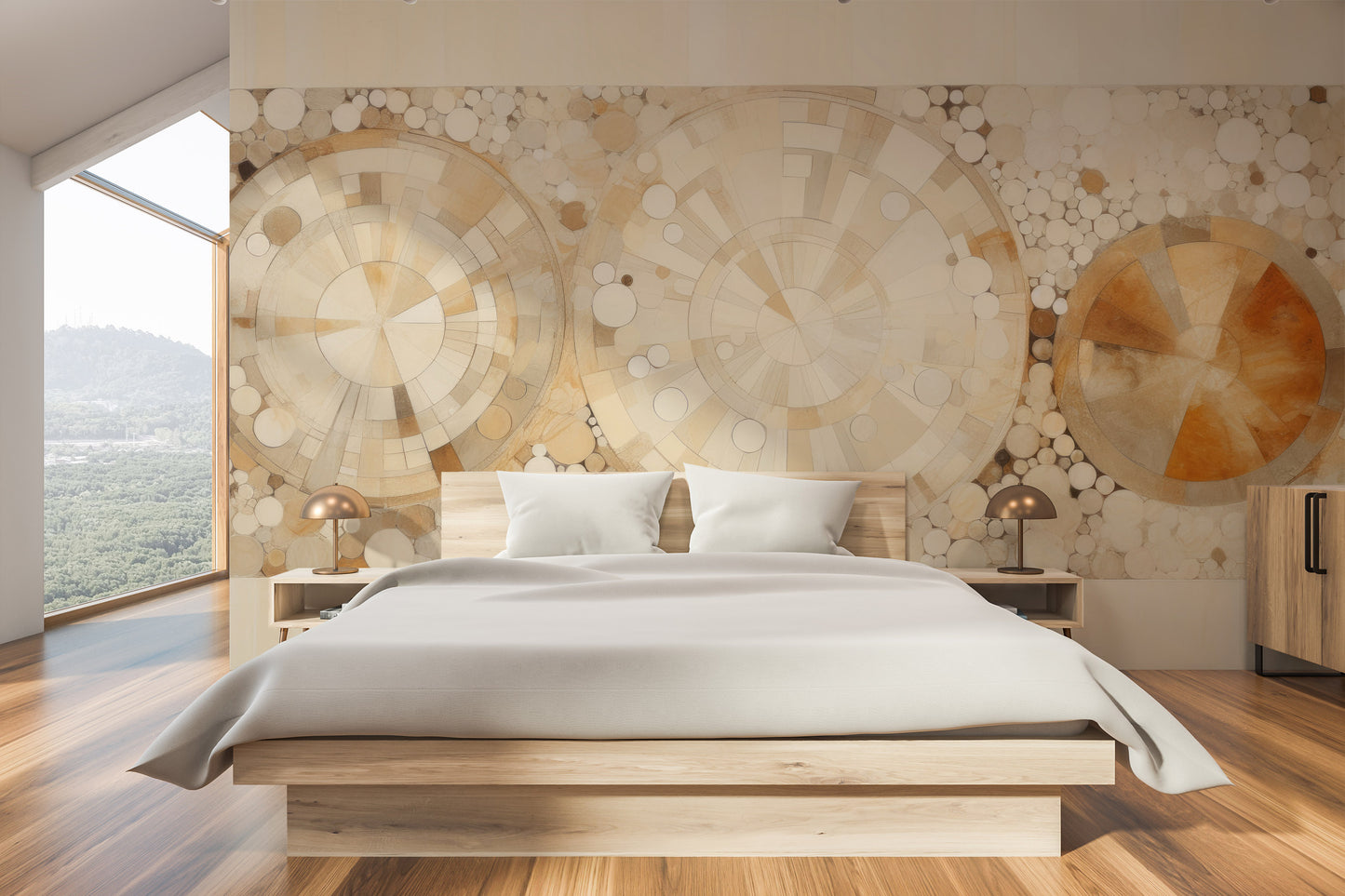 Wzór fototapety o nazwie SUNSTONE RADIANCE PATTERN pokazanej w kontekście pomieszczenia.