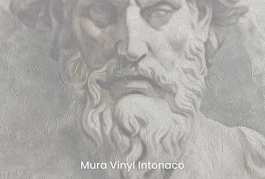Zbliżenie na artystyczną fototapetę o nazwie Zeus's Majesty na podłożu Mura Vinyl Intonaco - struktura tartego tynku.