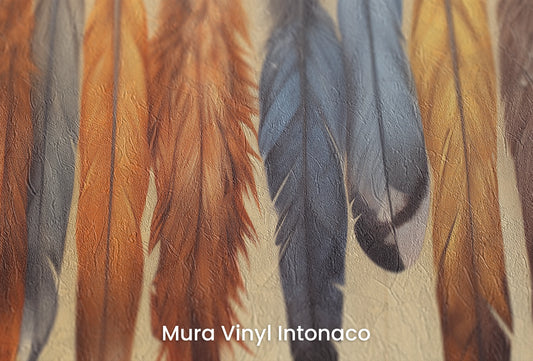 Zbliżenie na artystyczną fototapetę o nazwie Autumn Whispers na podłożu Mura Vinyl Intonaco - struktura tartego tynku.