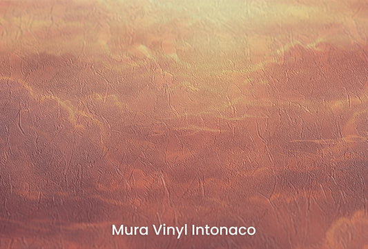 Zbliżenie na artystyczną fototapetę o nazwie Sunset Symphony na podłożu Mura Vinyl Intonaco - struktura tartego tynku.