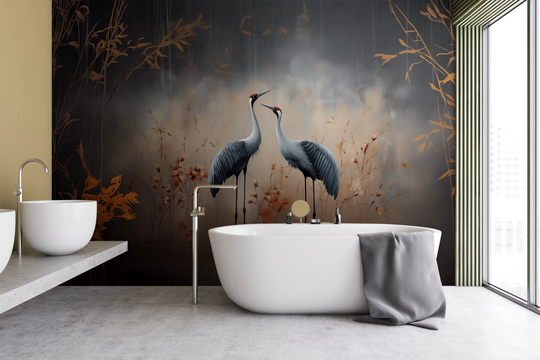 Wzór fototapety artystycznej o nazwie Dawn's Embrace pokazanej w aranżacji wnętrza.