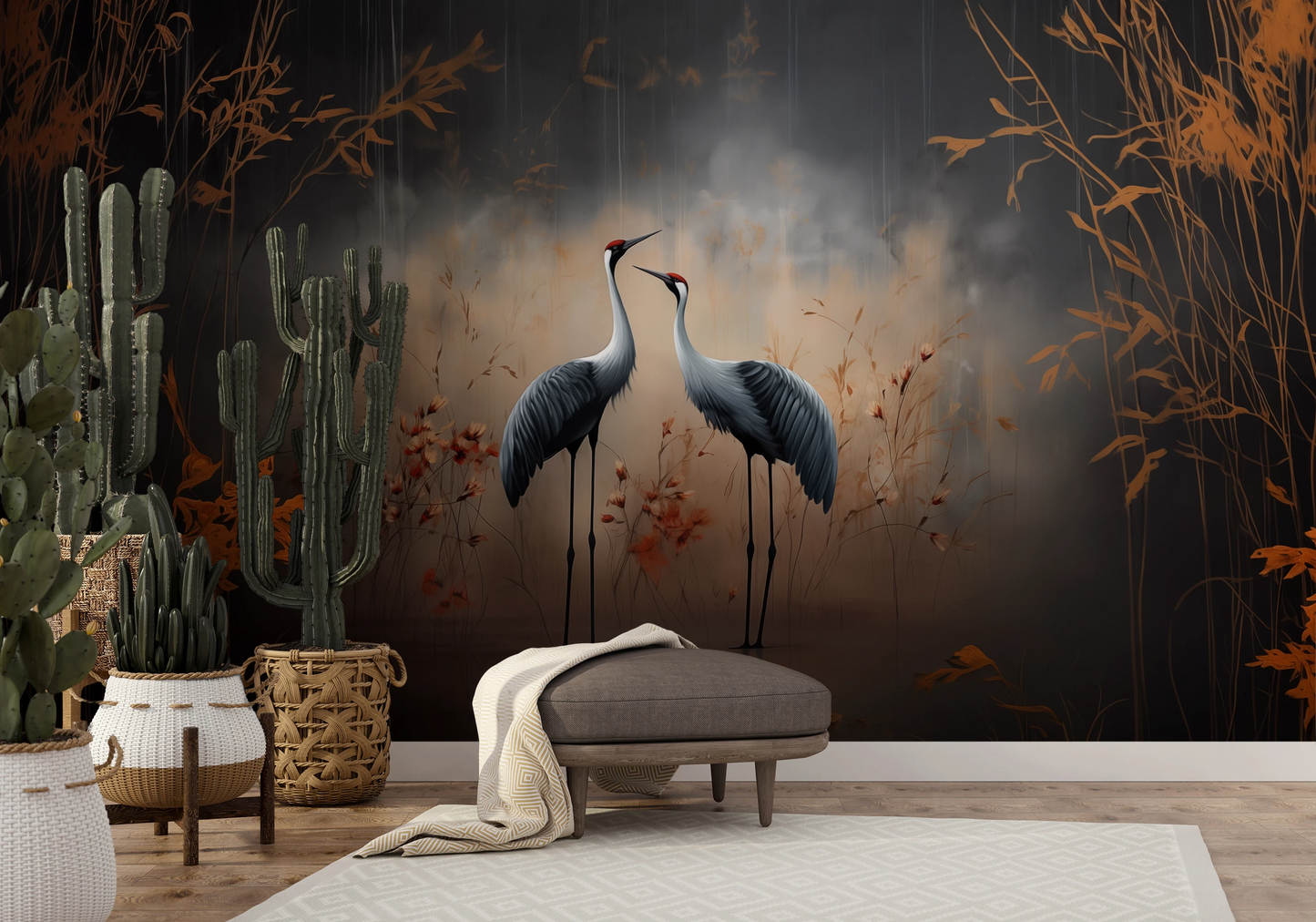 Wzór fototapety o nazwie Dawn's Embrace pokazanej w kontekście pomieszczenia.