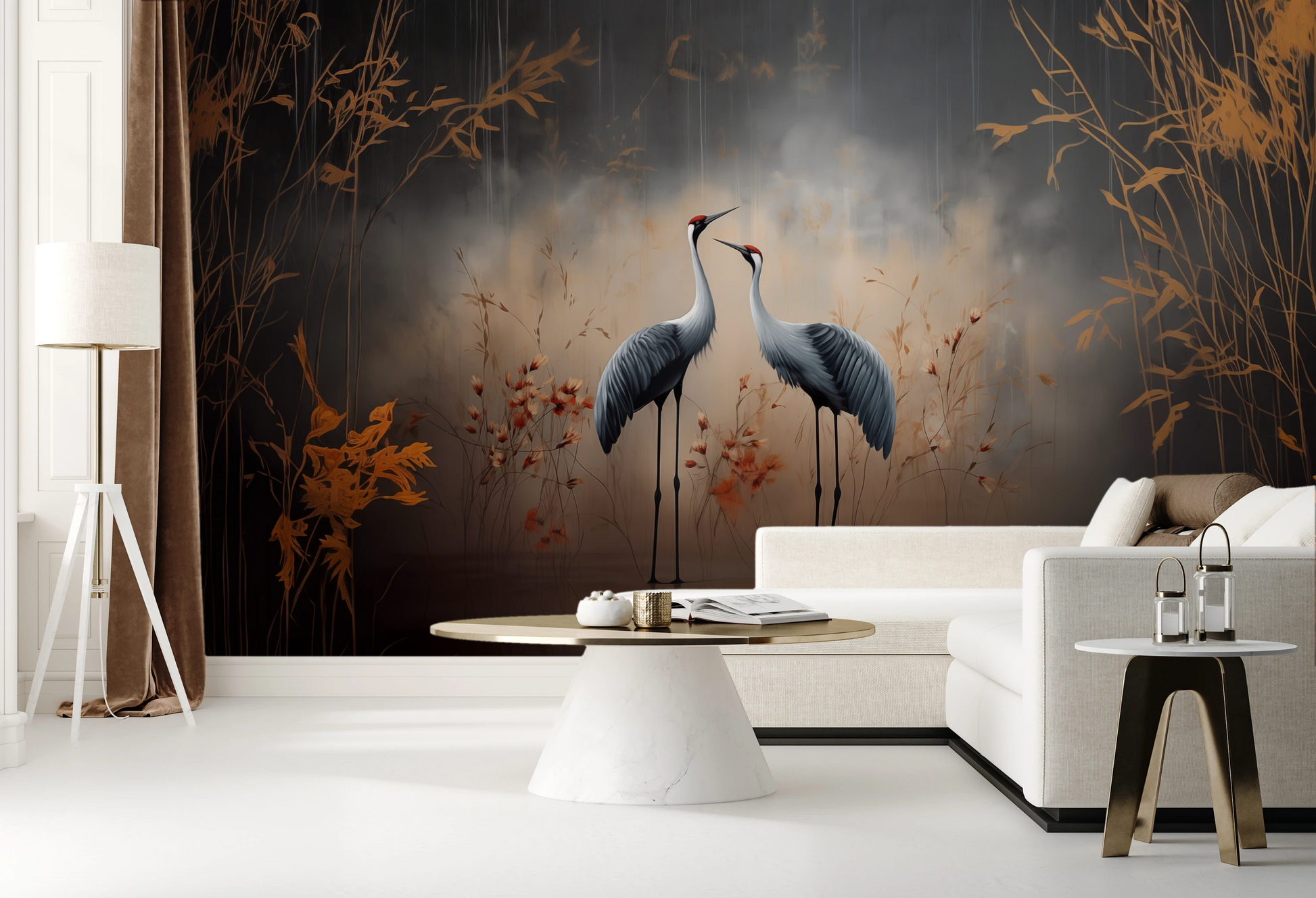 Fototapeta artystyczna o nazwie Dawn's Embrace pokazana w aranżacji wnętrza.