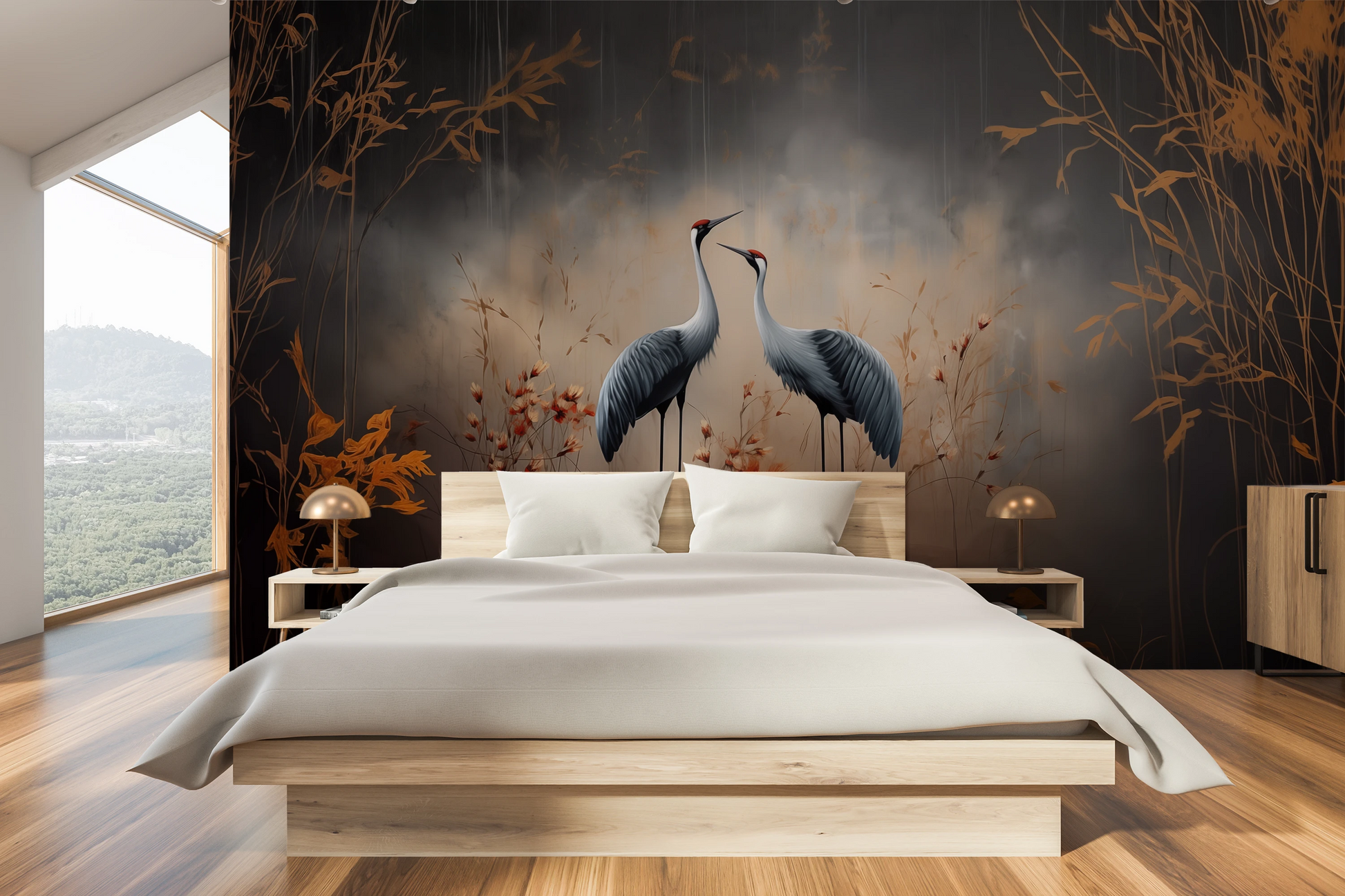 Fototapeta malowana o nazwie Dawn's Embrace pokazana w aranżacji wnętrza.