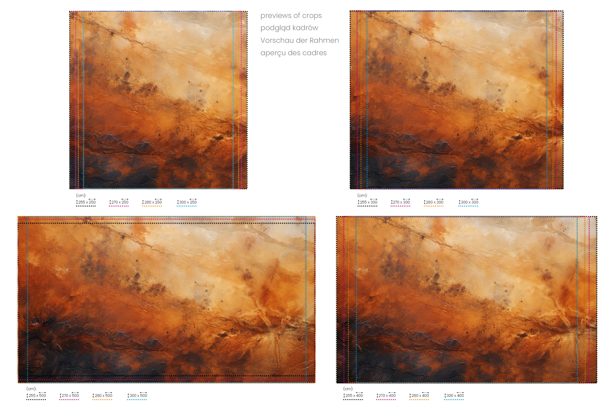 Na obrazie znajduje się prezentacja przykładowych rozmiarów fototapety o nazwie Martian Winds. Rozmiar fototapety jest dowolny.