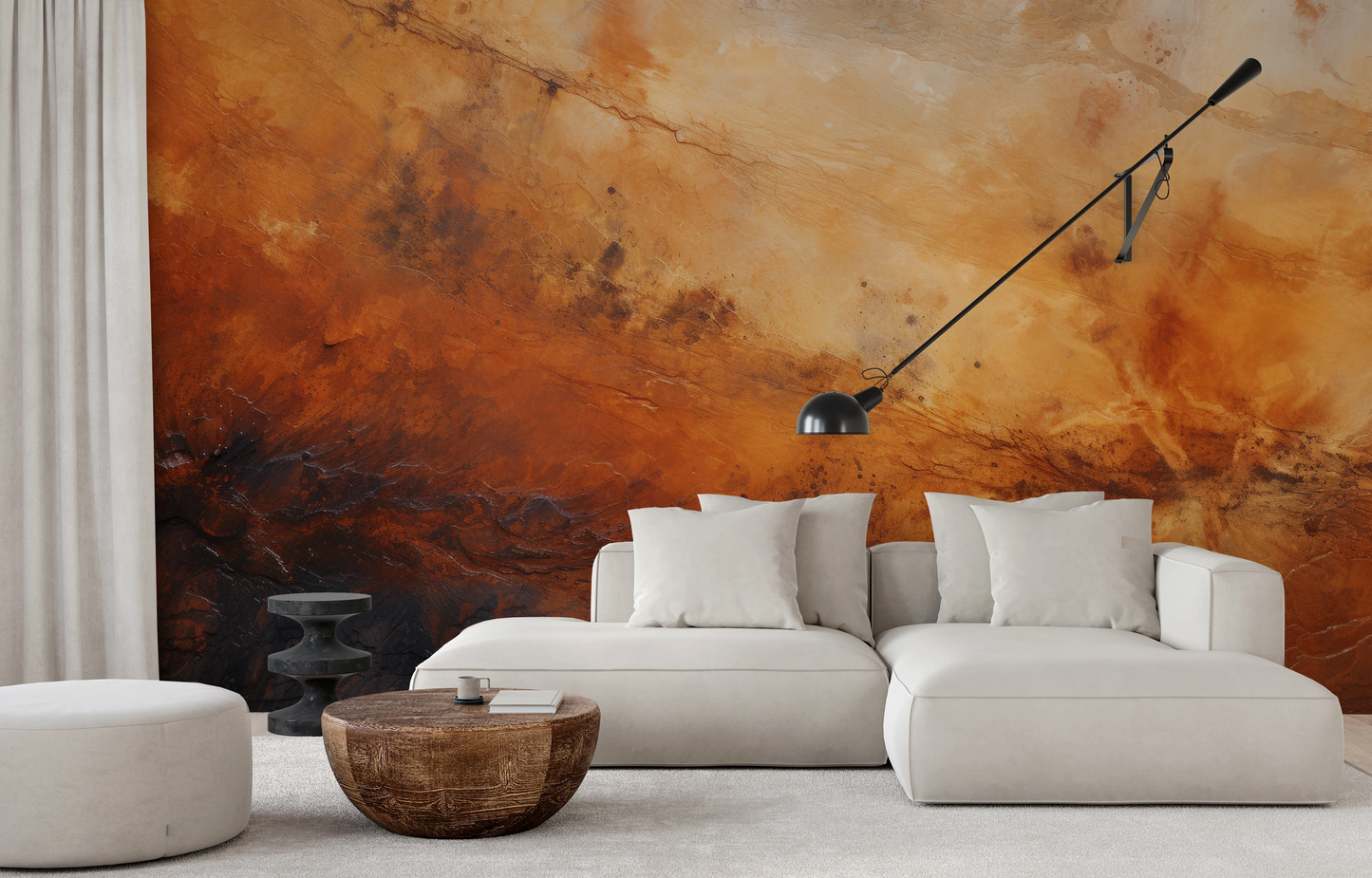 Zdjęcie prezentuje aranżację wnętrza z użyciem fototapety o nazwie Martian Winds pokazanej w aranżacji wnętrza.