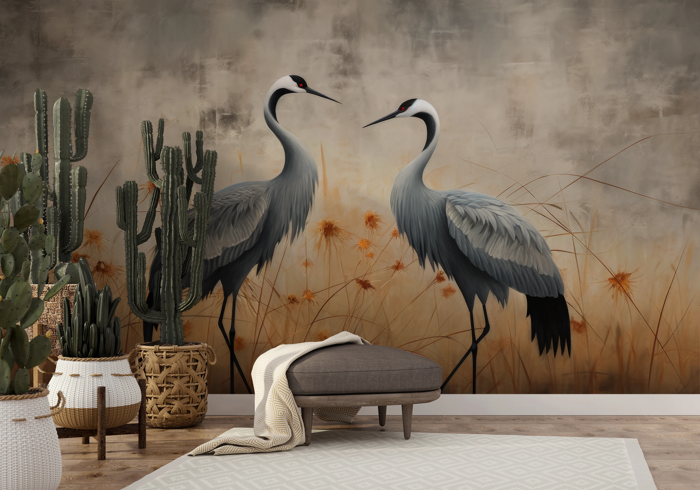 Wzór fototapety malowanej o nazwie Morning Calm pokazanej w aranżacji wnętrza.