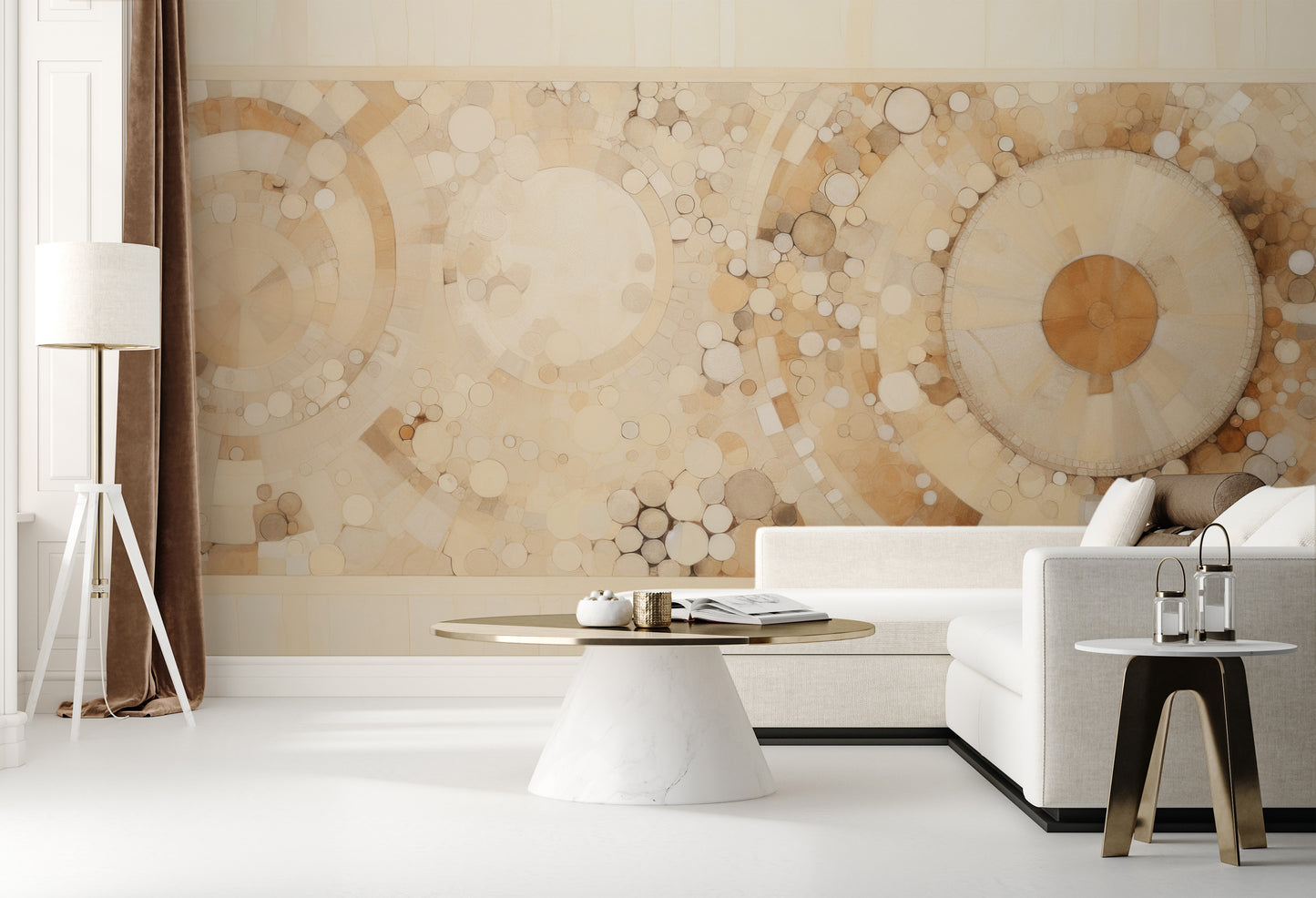 Fototapeta malowana o nazwie NEUTRAL TONAL ORBITAL BLEND pokazana w aranżacji wnętrza.