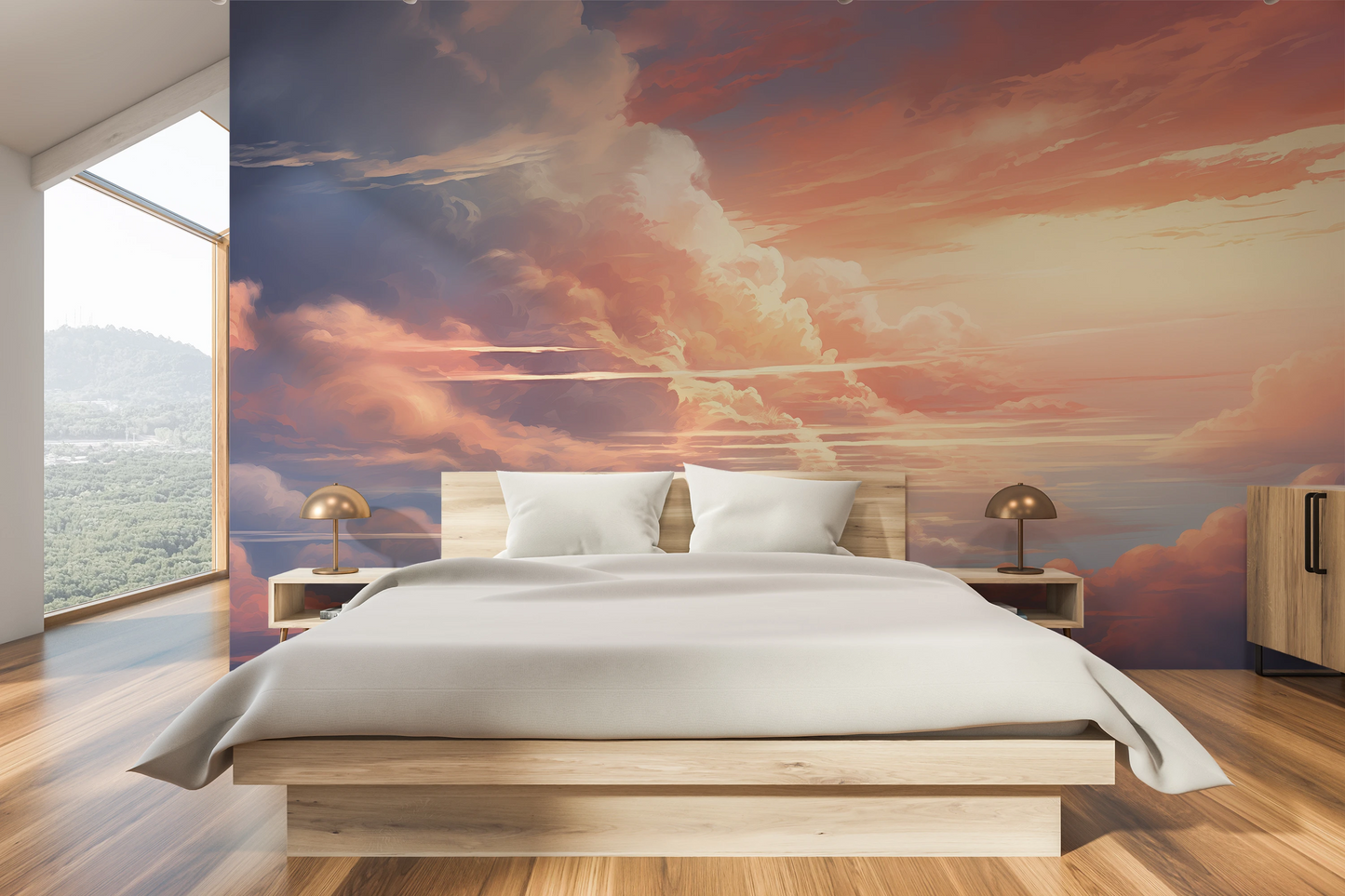 Wzór fototapety artystycznej o nazwie Blush Horizon pokazanej w aranżacji wnętrza.