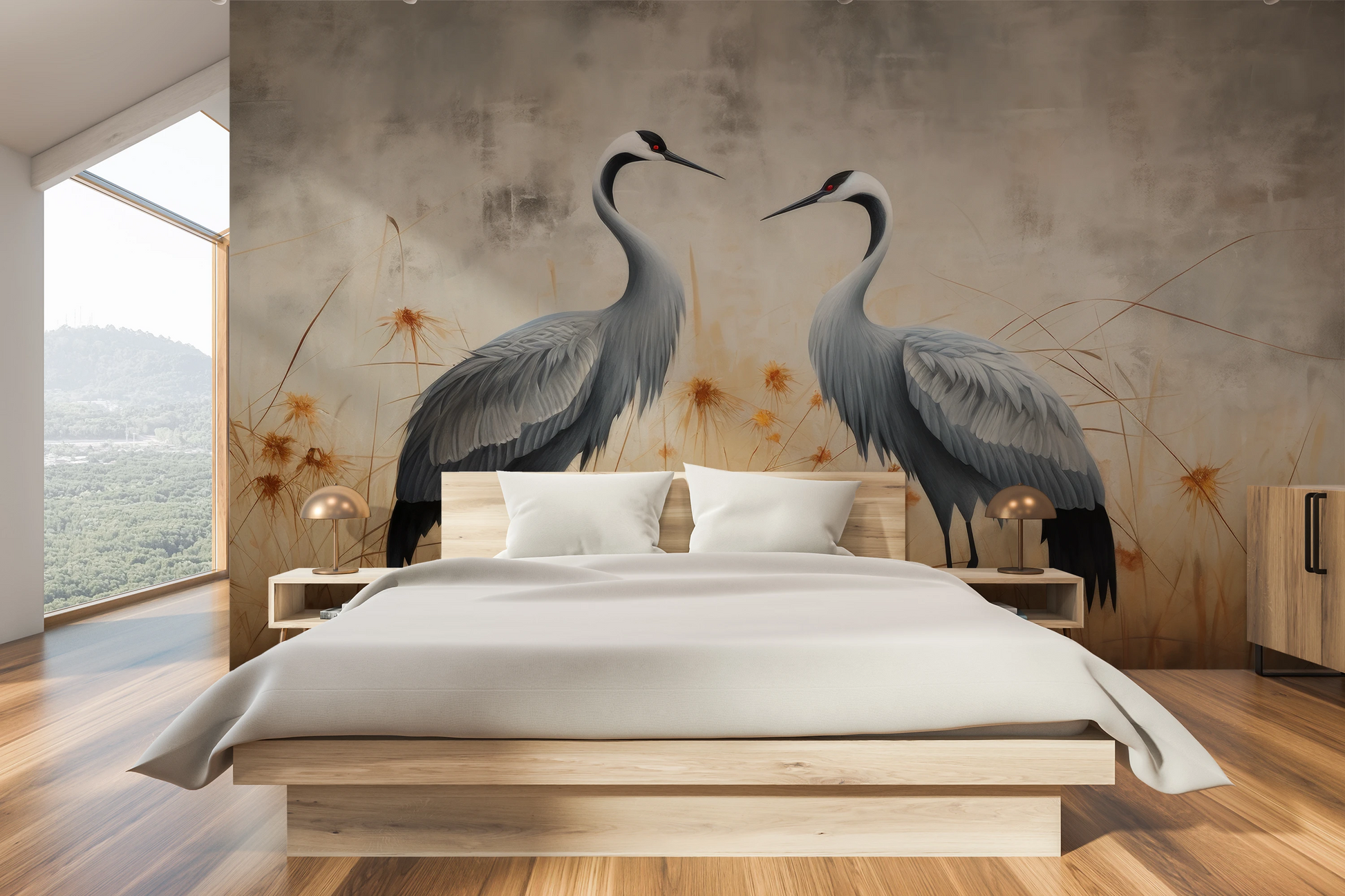 Wzór fototapety artystycznej o nazwie Morning Calm pokazanej w aranżacji wnętrza.